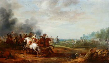 A cavalry battle between Dutch and Spanish horsemen