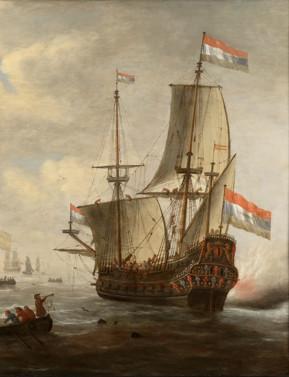 A Dutch and a Swedish ship near Kronborg Castle in Helsingör, Denmark 