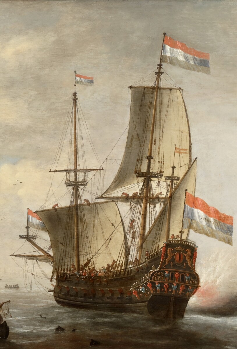 A Dutch and a Swedish ship near Kronborg Castle in Helsingör, Denmark 
