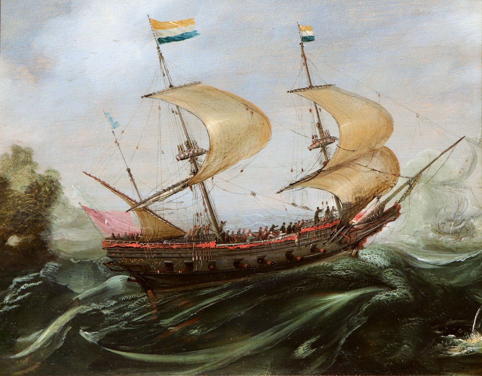 A Dutch ship in choppy waters