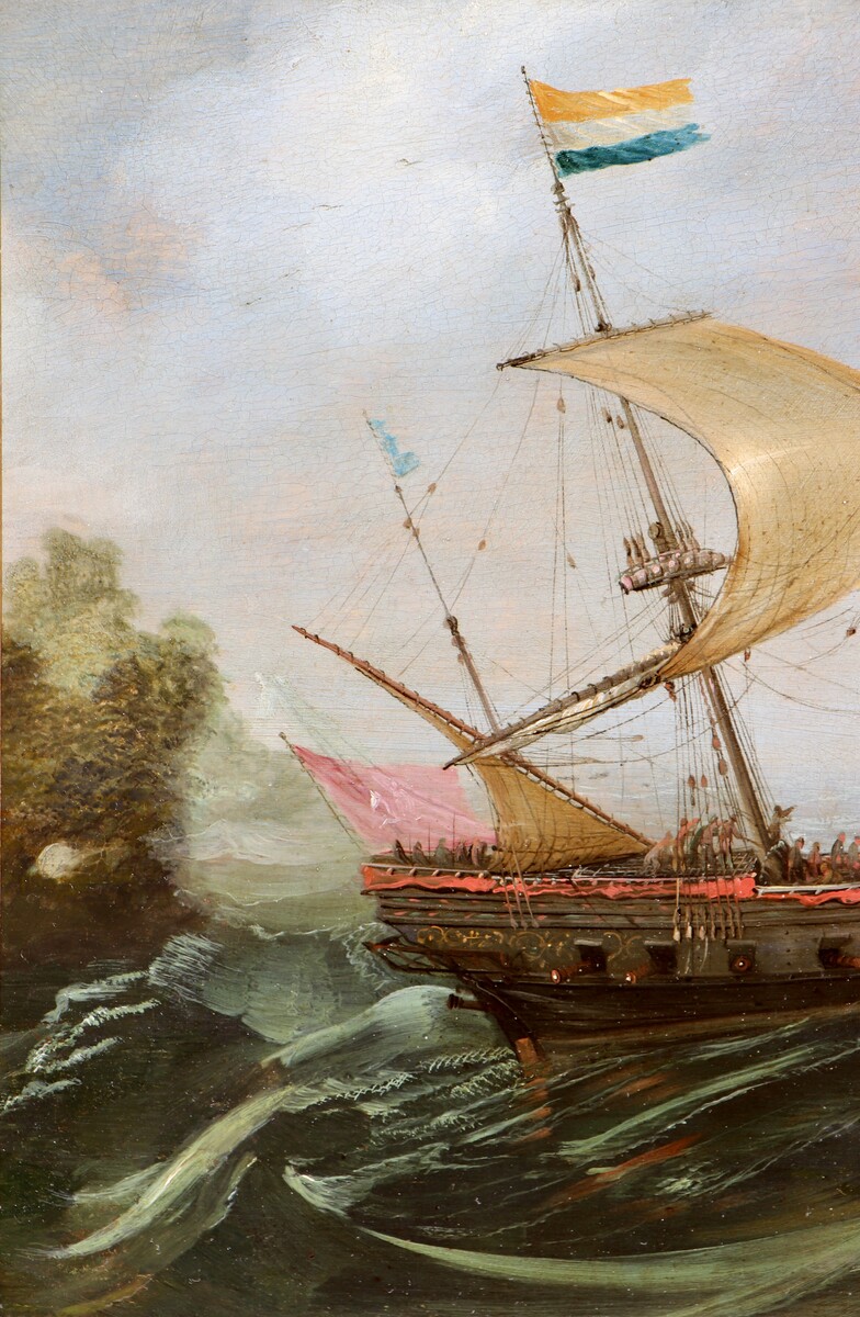 A Dutch ship in choppy waters