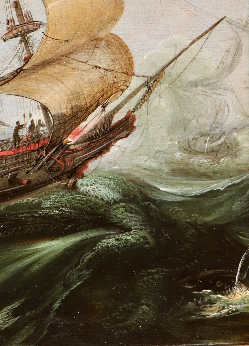A Dutch ship in choppy waters