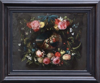  A flower wreath around the mystical marriage of Saint Catherine of Alexandria