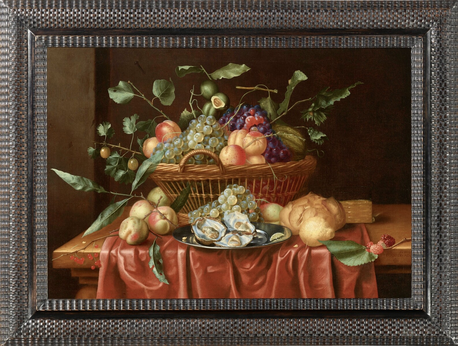 A fruit still life with oysters