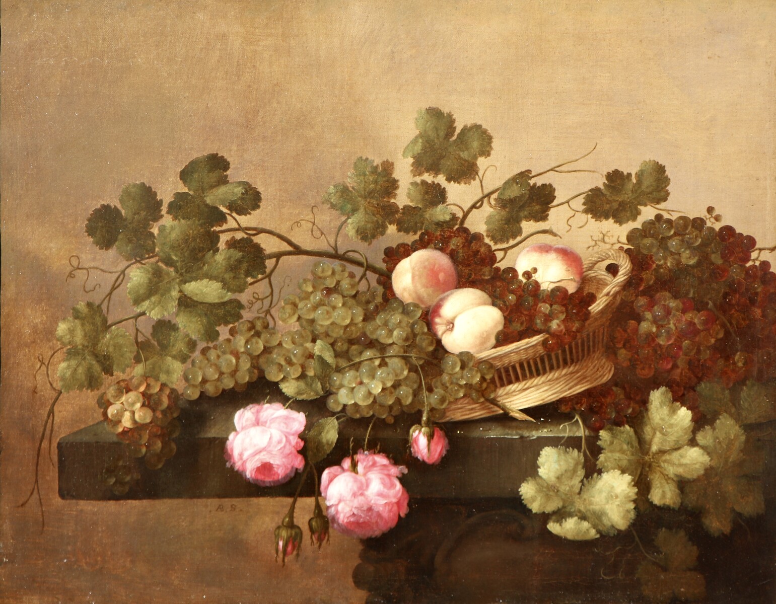 A fruit still life with roses