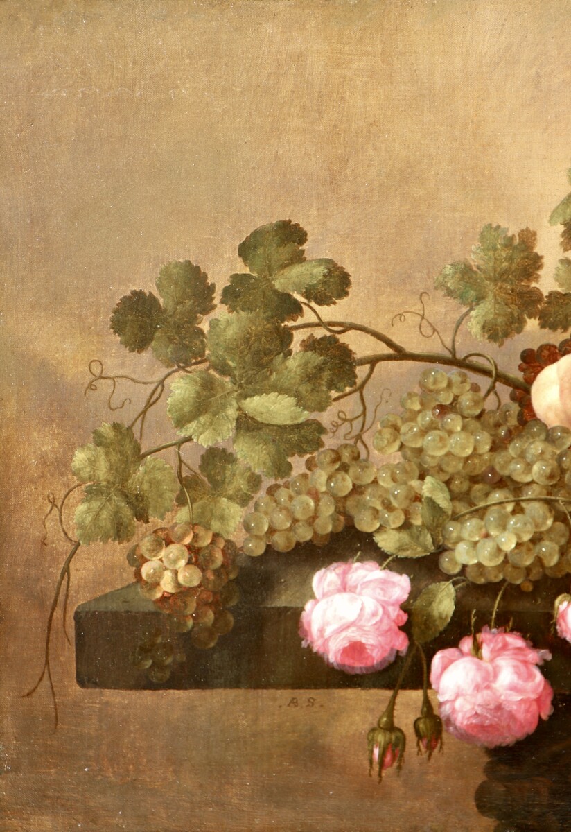 A fruit still life with roses