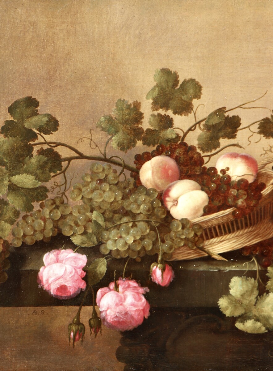 A fruit still life with roses