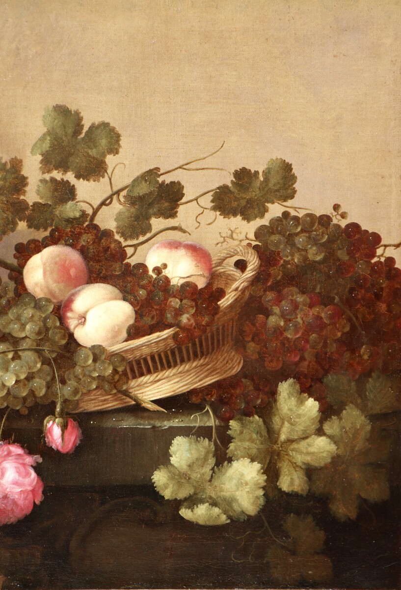 A fruit still life with roses