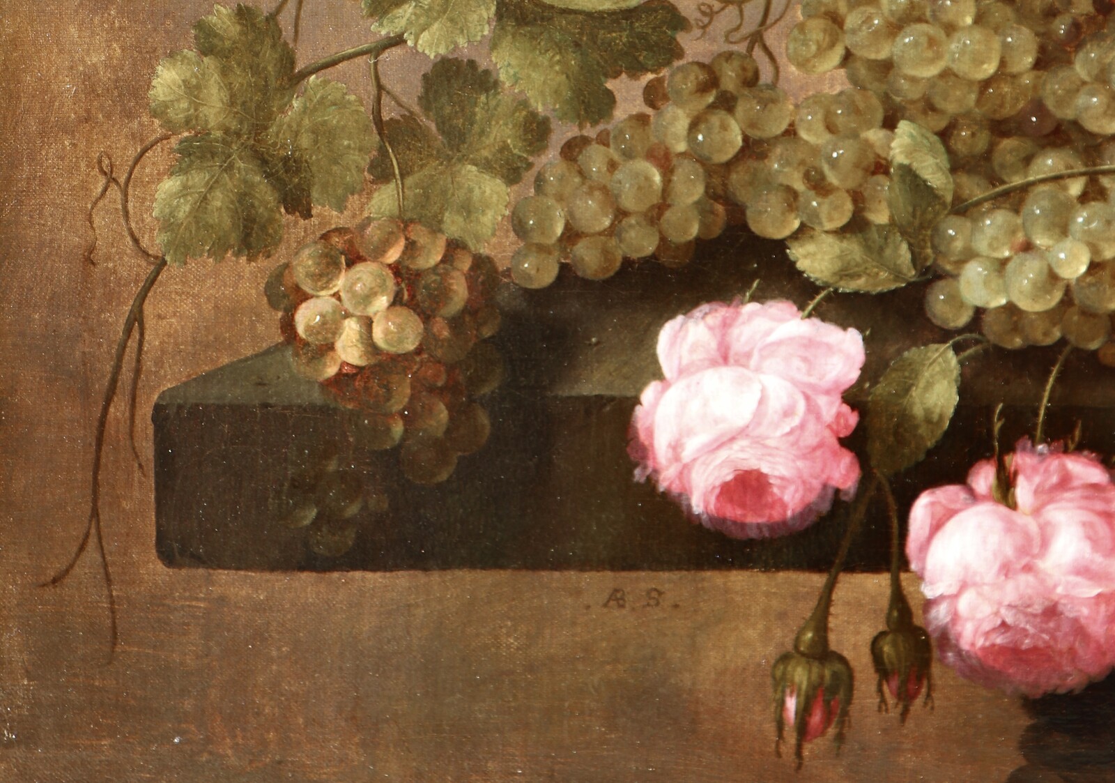 A fruit still life with roses