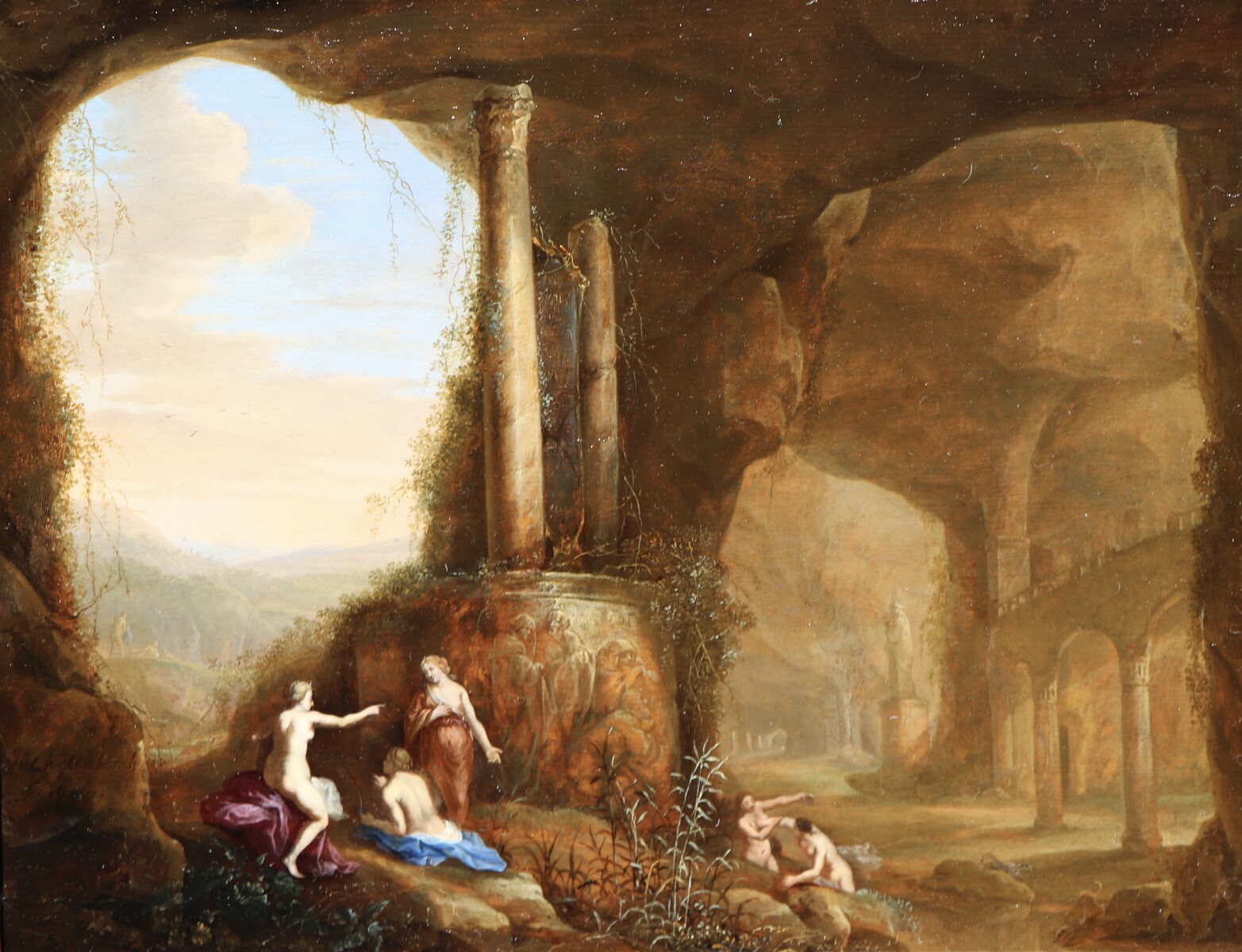 A grotto interior with Diana and Callisto