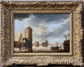 A group of men of diverse origins swimming in a harbour
