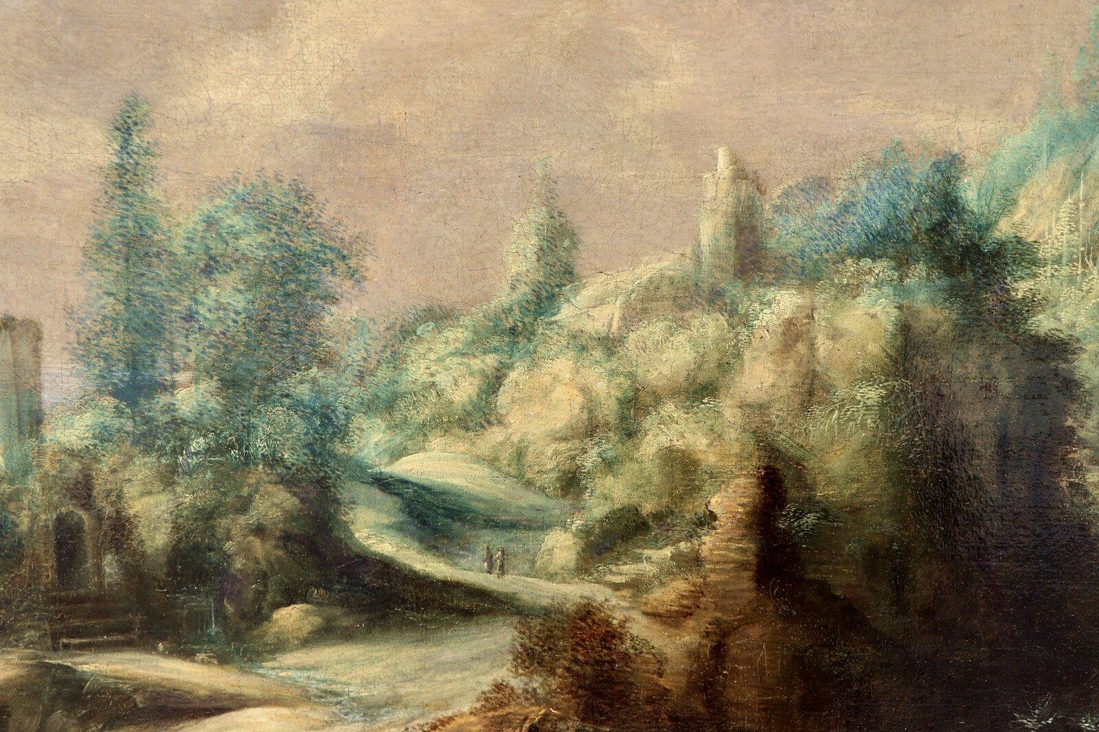 A mountainous landscape with the Flight into Egypt