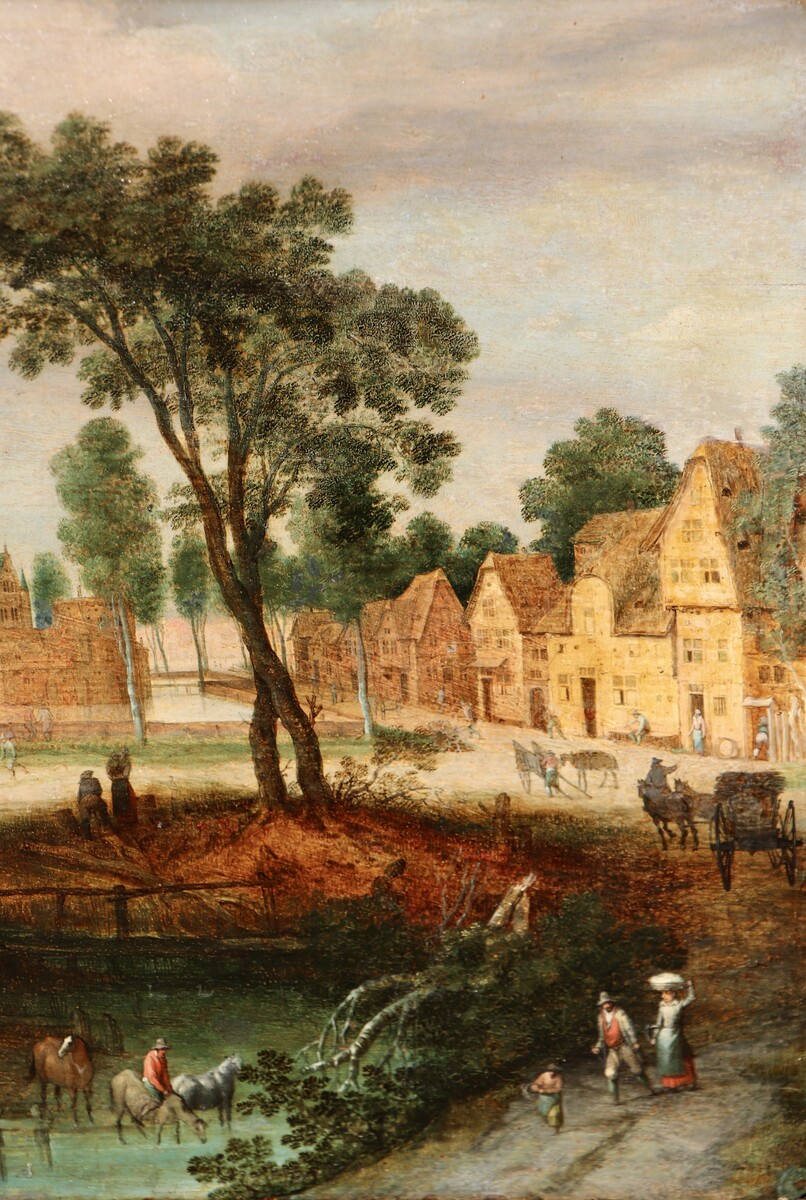 A village view with a watering hole