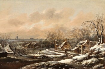 A winter landscape with a view of Haarlem in the back