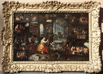 Allegory of Painting : a female painter active in a collector’s cabinet