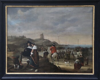 An elegant couple buying fish on the beach