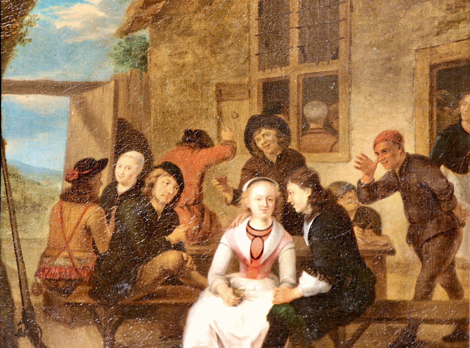 An elegant couple outside a tavern