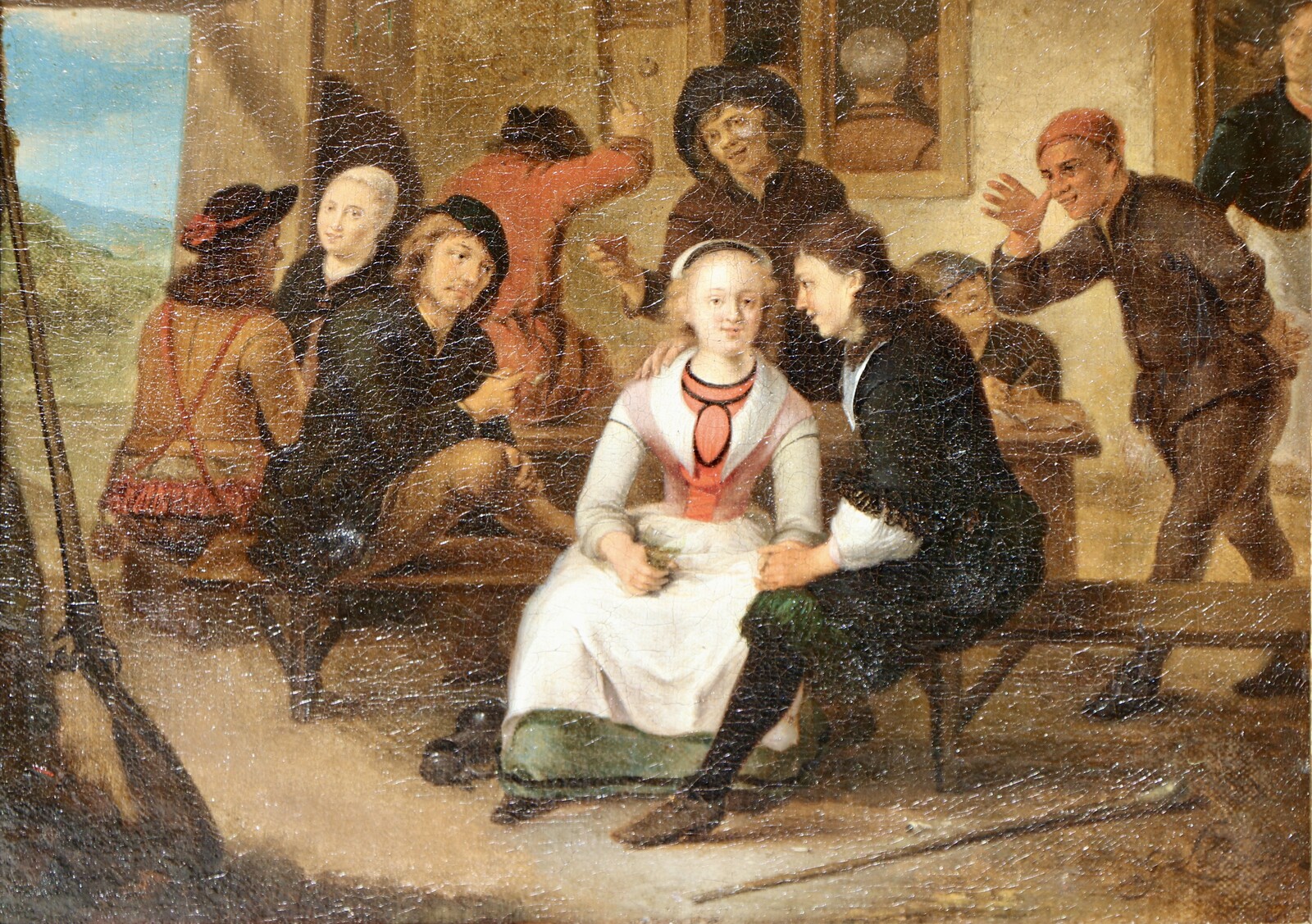 An elegant couple outside a tavern