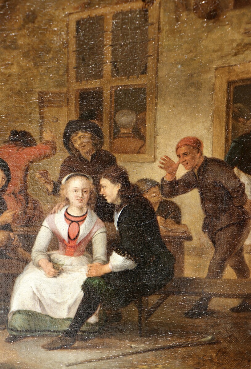 An elegant couple outside a tavern