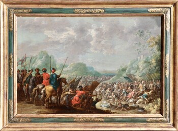 Battle scene between Turkish and European troops