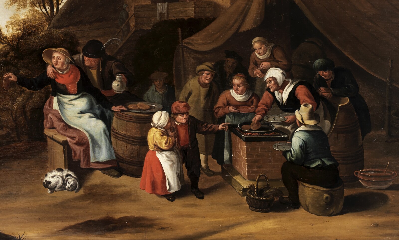 Children eating pancakes outside a tavern - Droochsloot, Cornelis ...