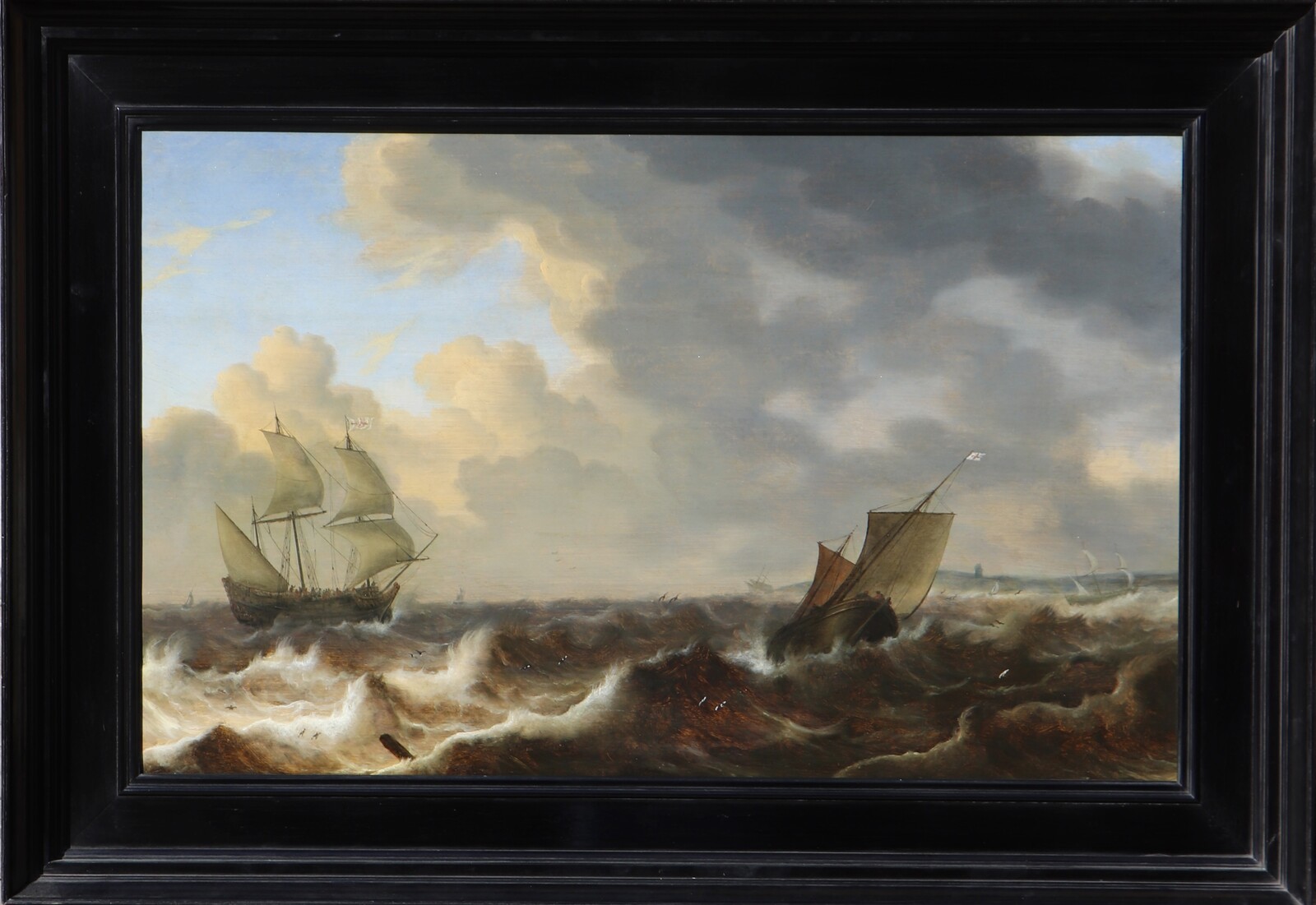 English ships in choppy waters off the coast