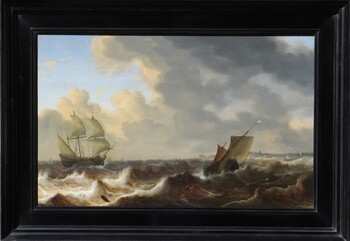 English ships in choppy waters off the coast