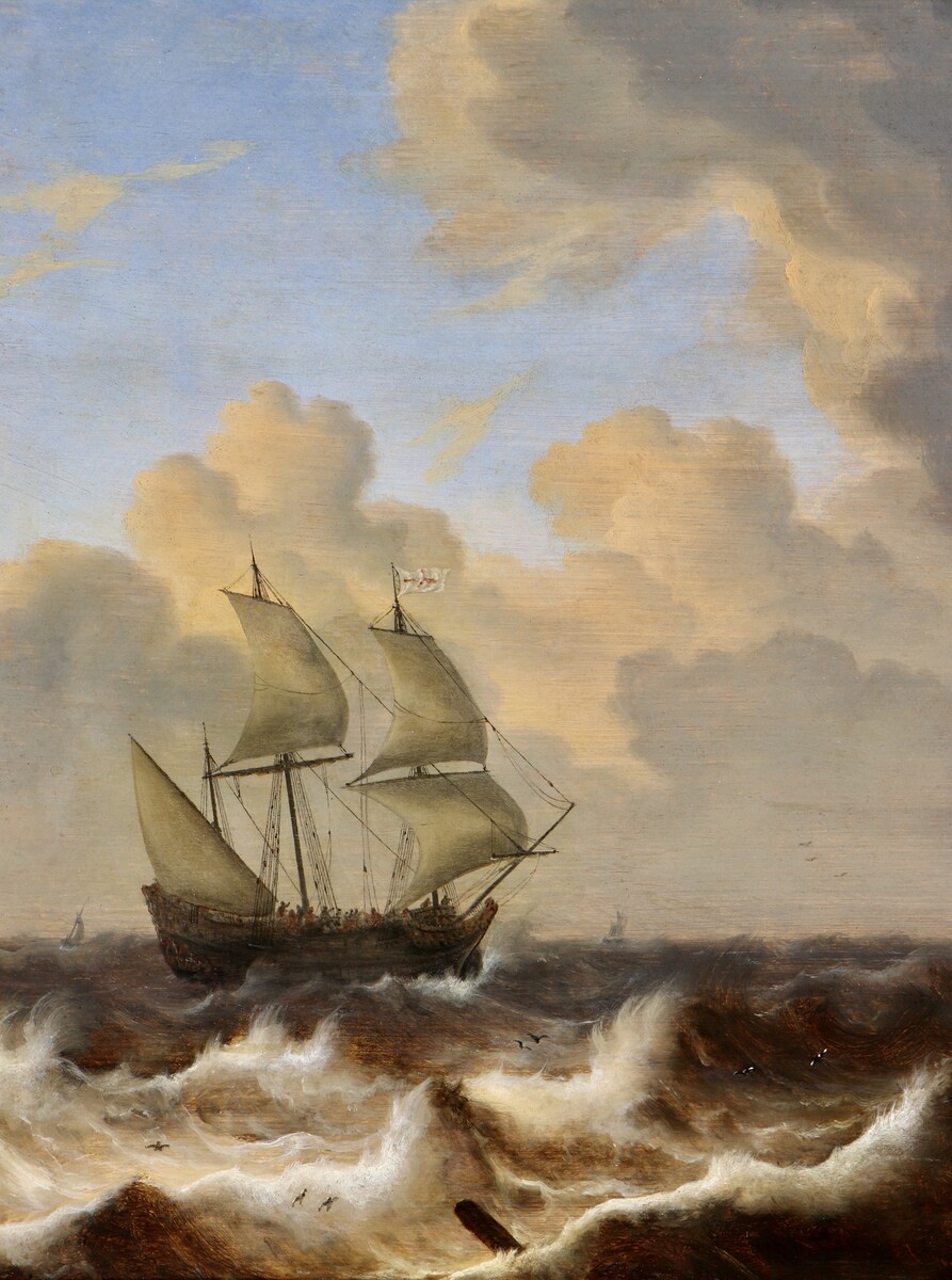 English ships in choppy waters off the coast