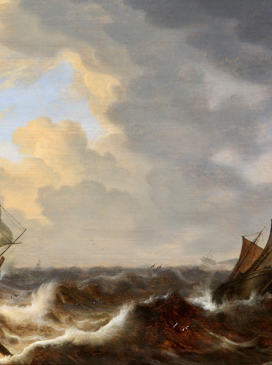 English ships in choppy waters off the coast
