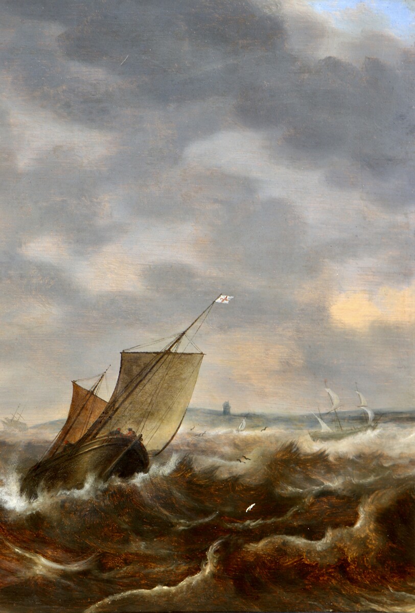English ships in choppy waters off the coast