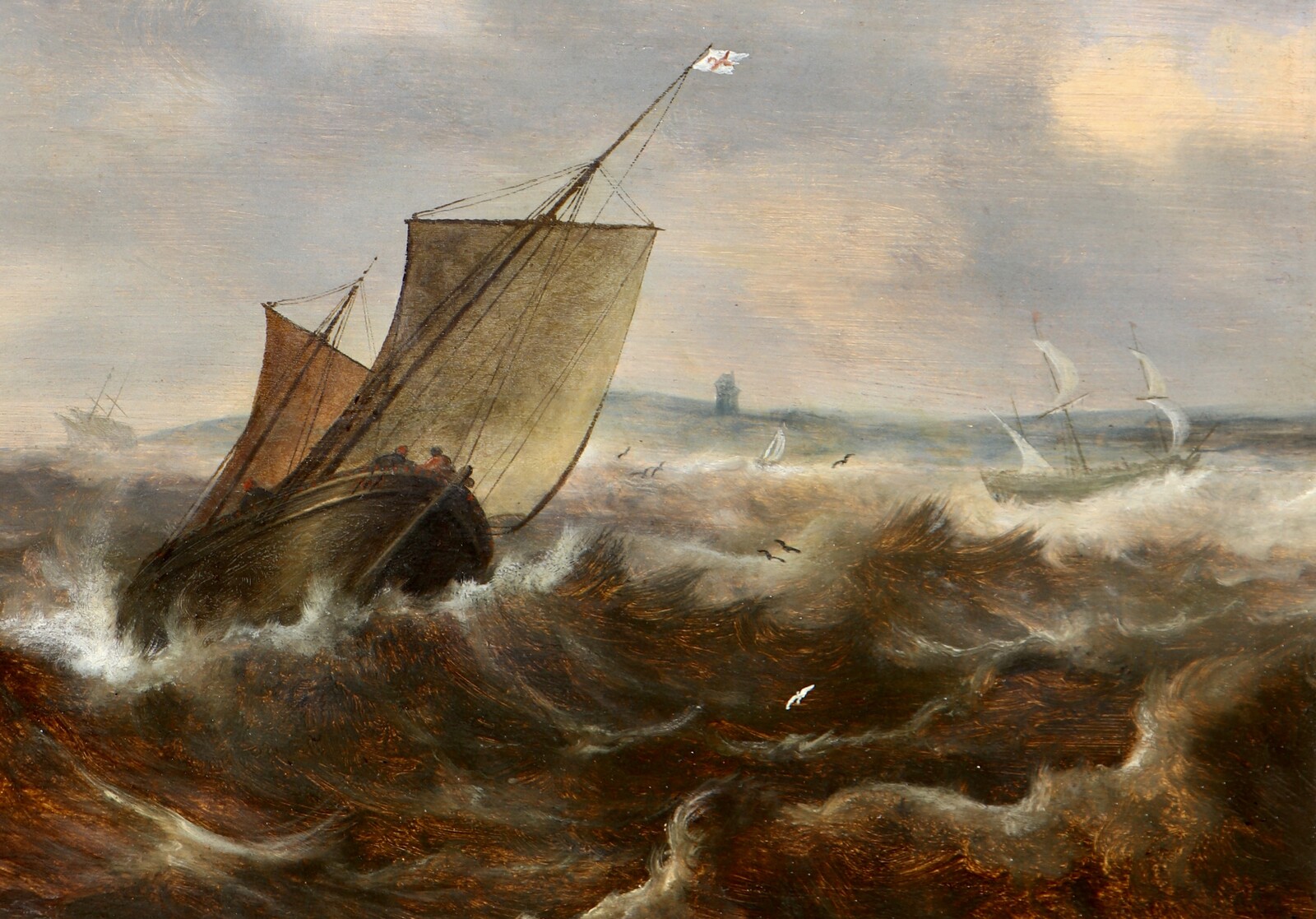 English ships in choppy waters off the coast