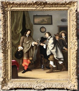 One of a pair of interior scenes, a drink