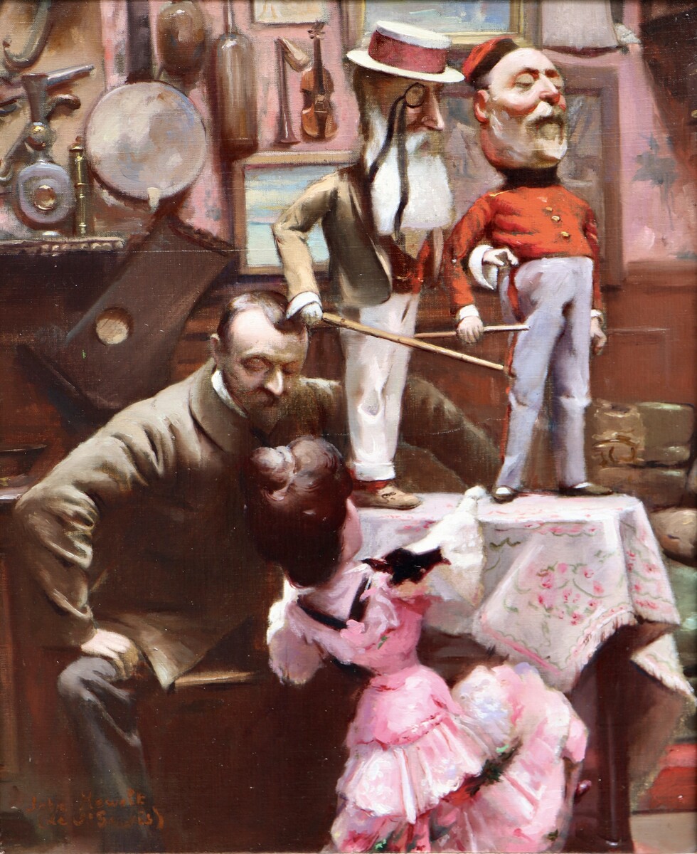 Self-portrait with three of his marionettes