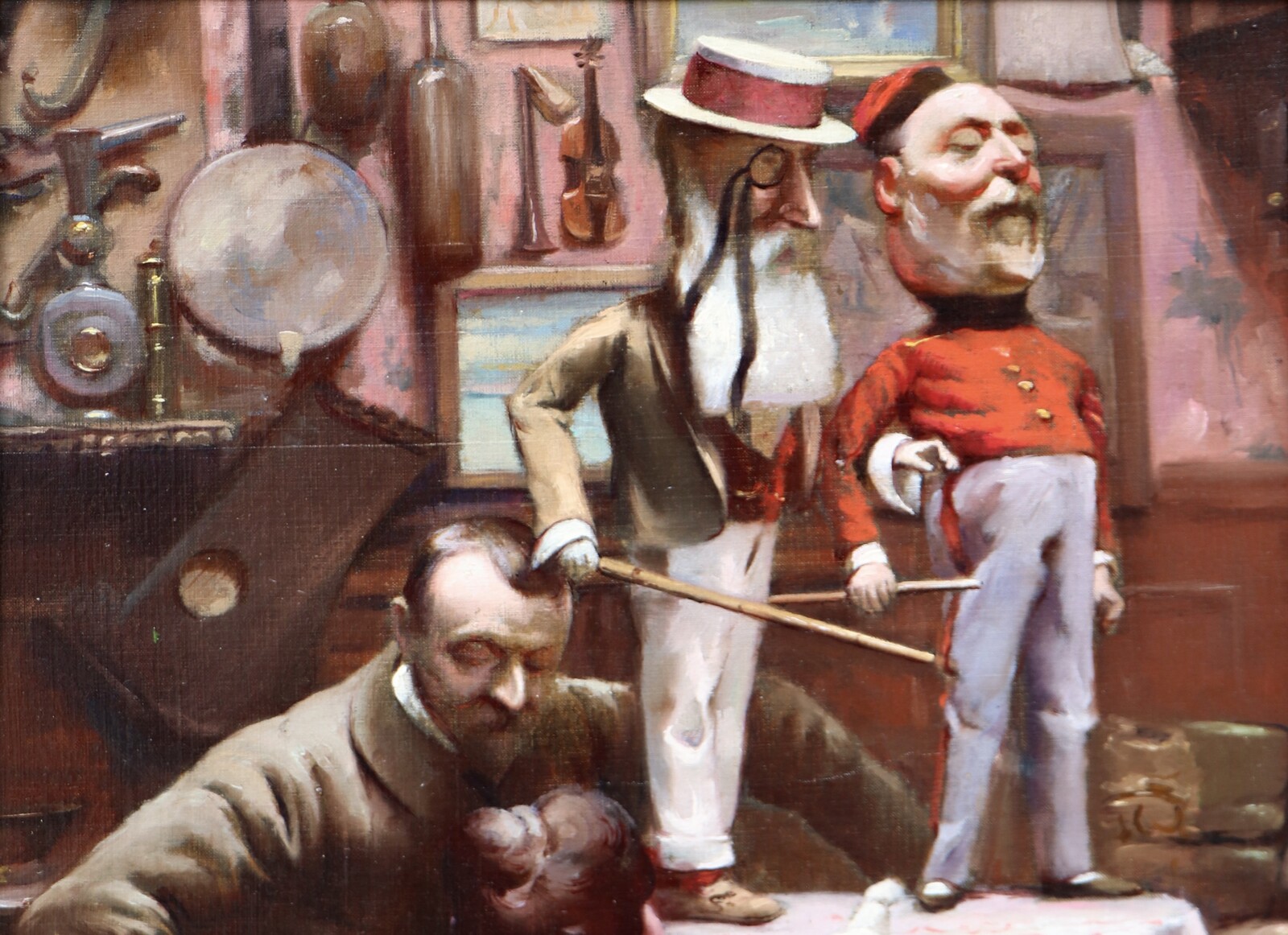 Self-portrait with three of his marionettes