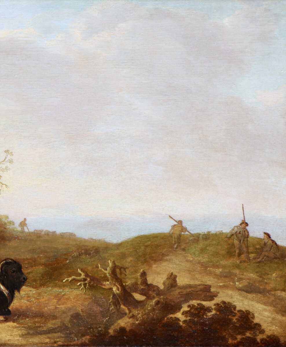 Shepherds with their goats in an Italianate landscape
