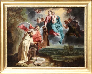 The Blessed Virgin Mary giving the Brown Scapular to Saint Simon Stock