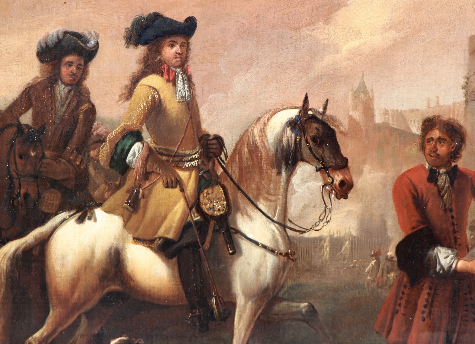 Two cavalry officers surveying the bombardment of a castle